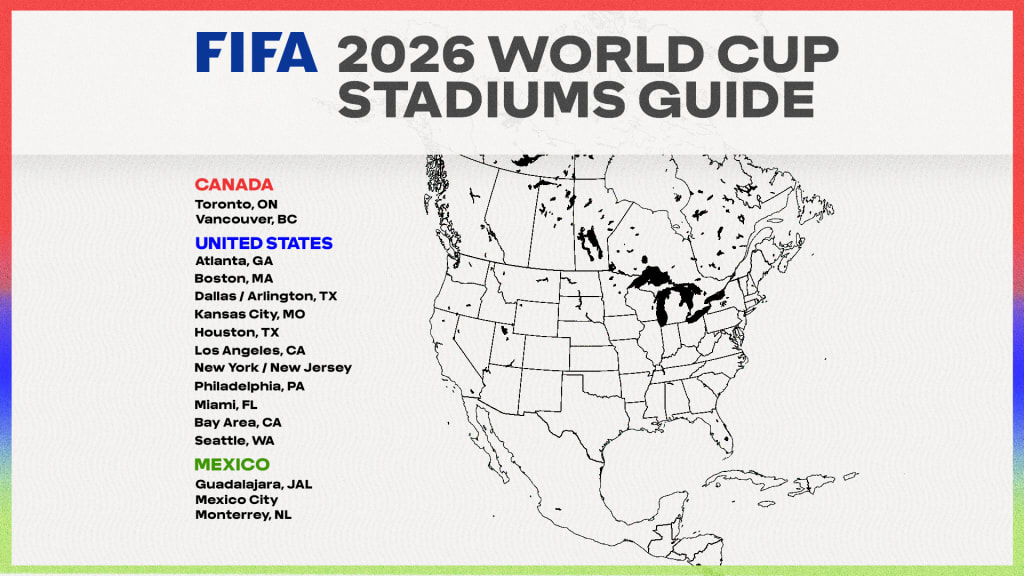 Map of USA Mexico Canada World Cup 2026 Host Cities